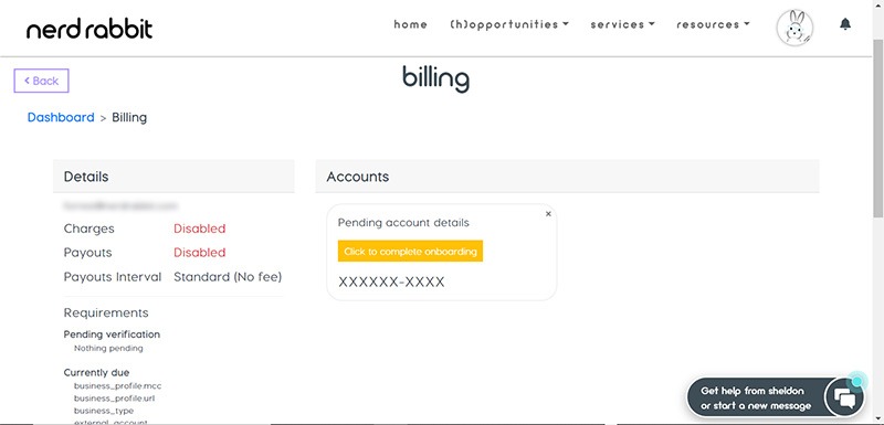 Screenshot of the Billing settings screen.