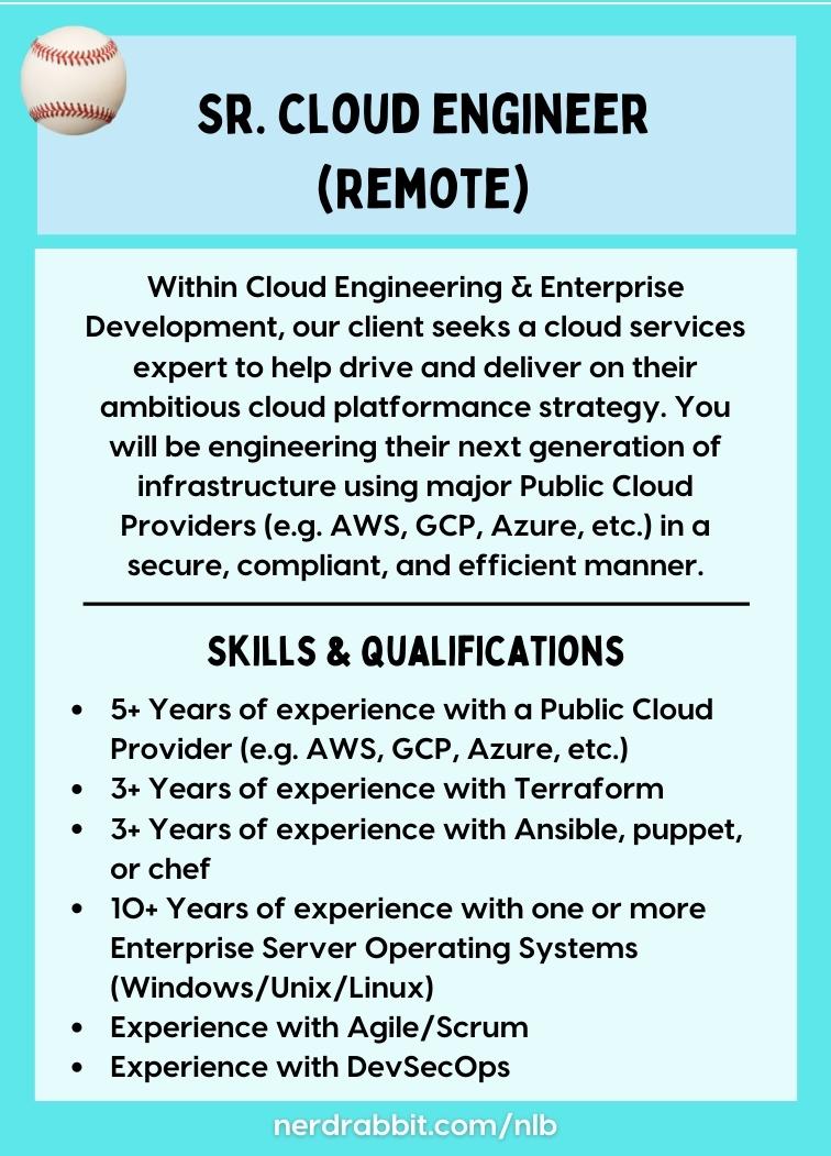 Back of the Sr. Cloud Engineer card with more information.