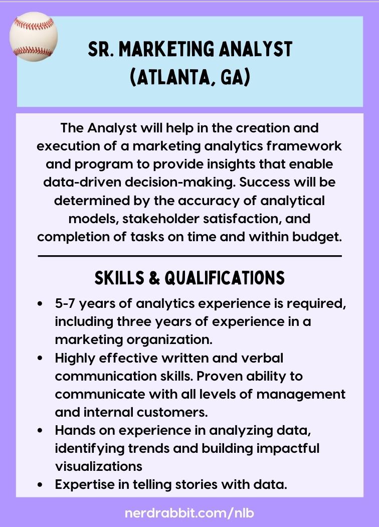 Back of the senior marketing analyst card with more information.