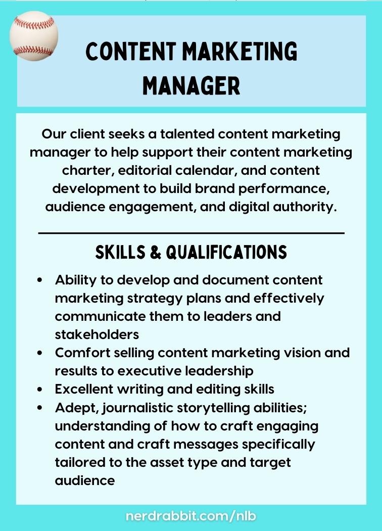 Back of the content marketing manager card with more information.