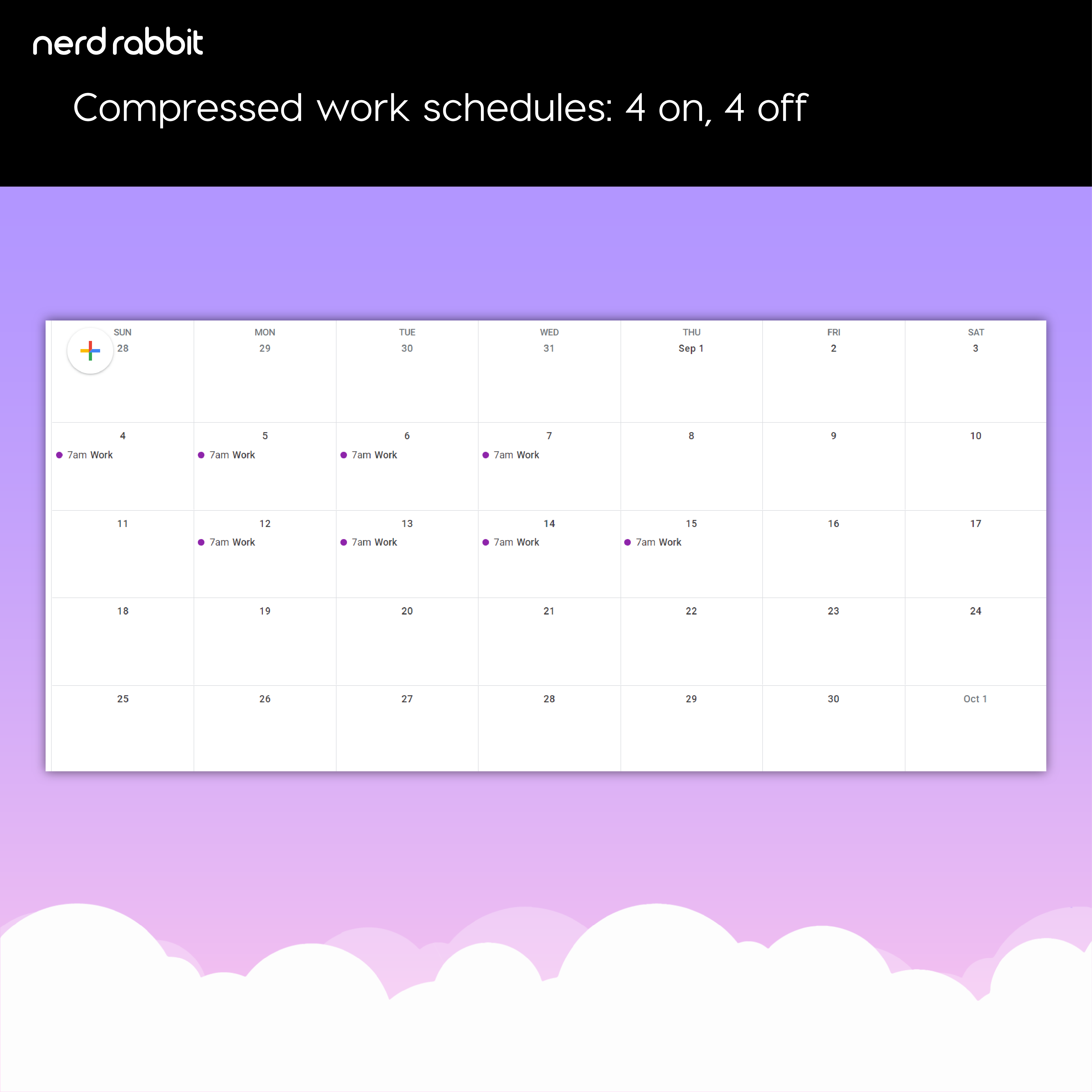 Picture of a 4 on, 4 off compressed work schedule.