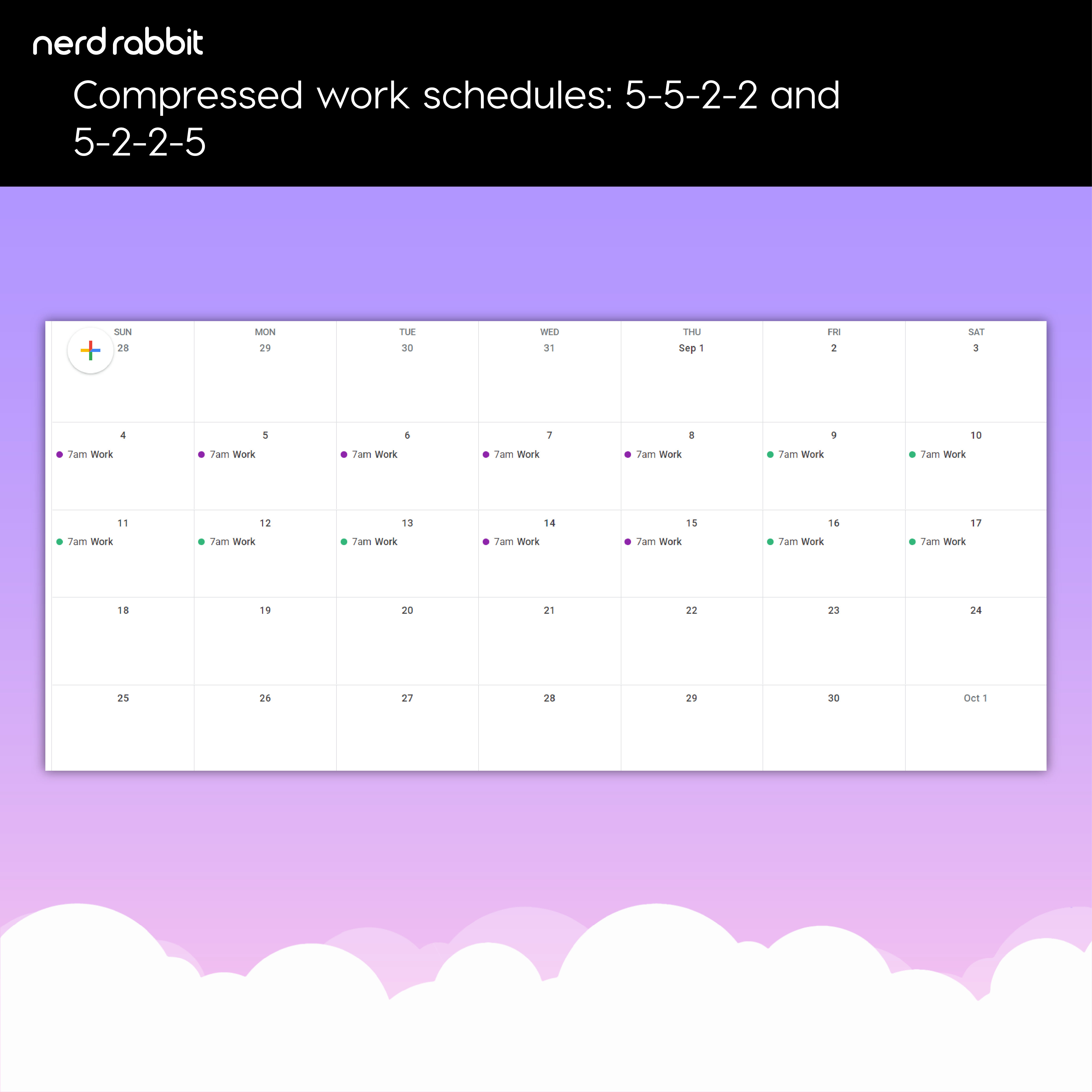 Picture of a 5-5-2-2 compressed work schedule.