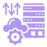 A purple icon that has servers on the right and a cloud on the left with arrows pointing up and down to the cloud. 