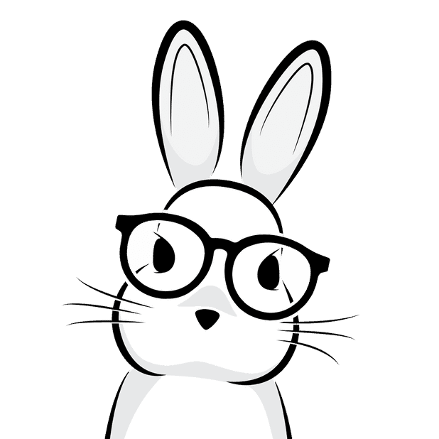 A cartoon image of a bunny wearing glasses.