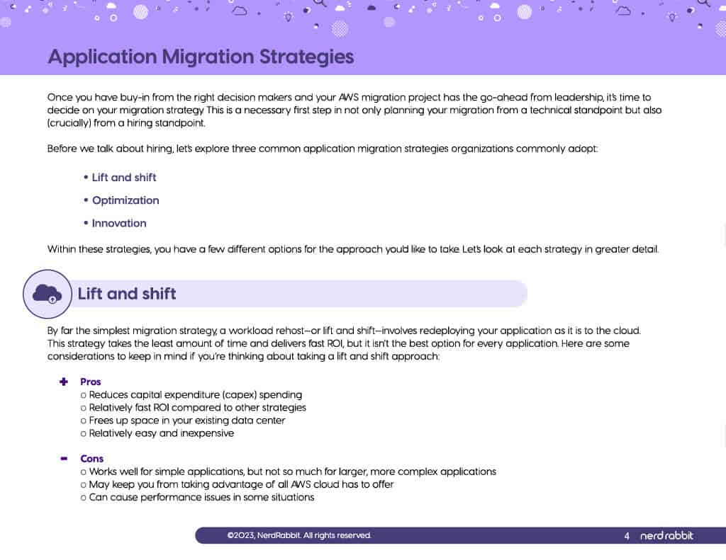 A preview of the Application Migration Strategies section.