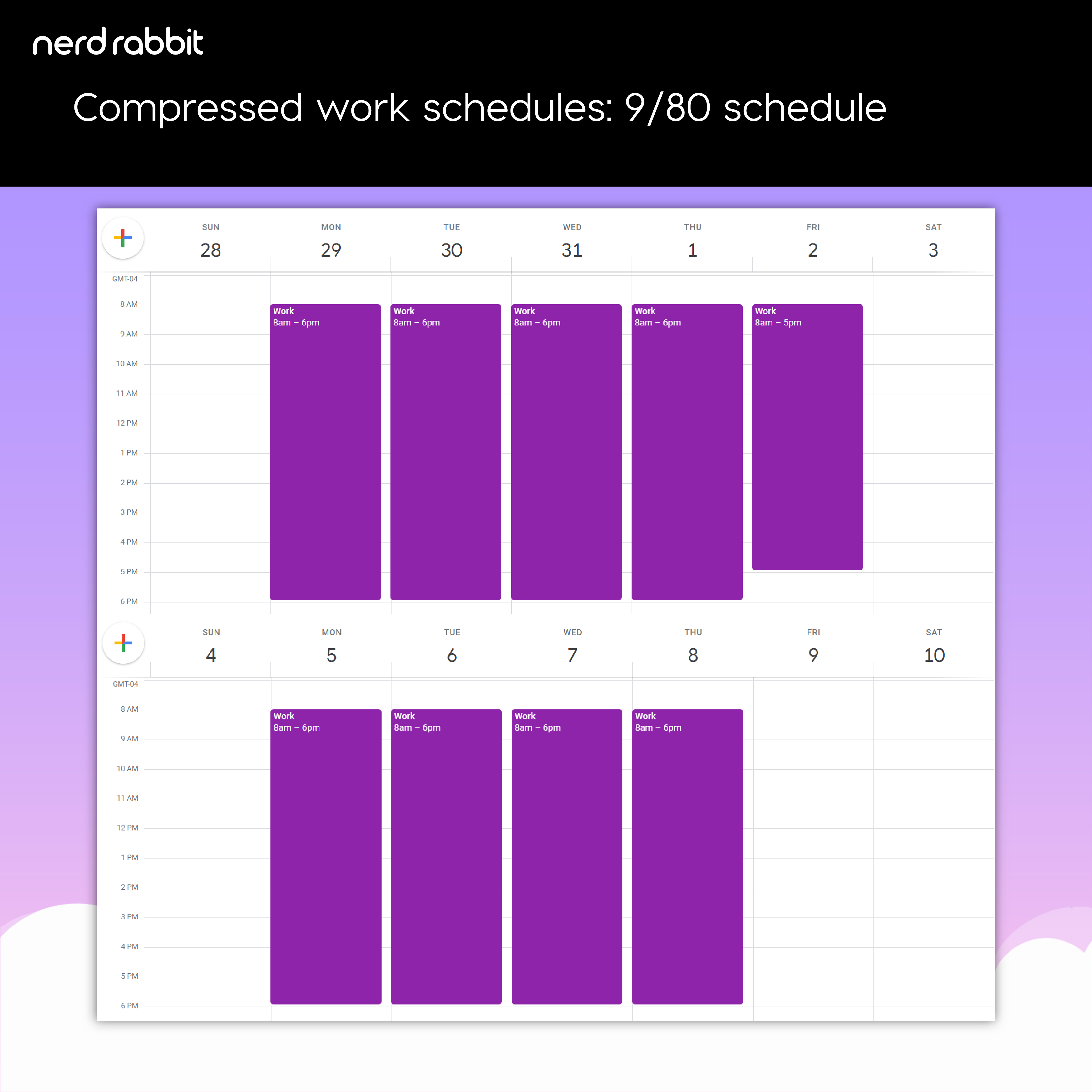 Picture of a 9/80 compressed work schedule.