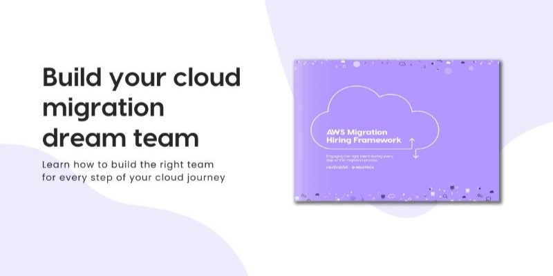 Text that reads "Build your cloud migration dream team" next to a photo of a book cover.