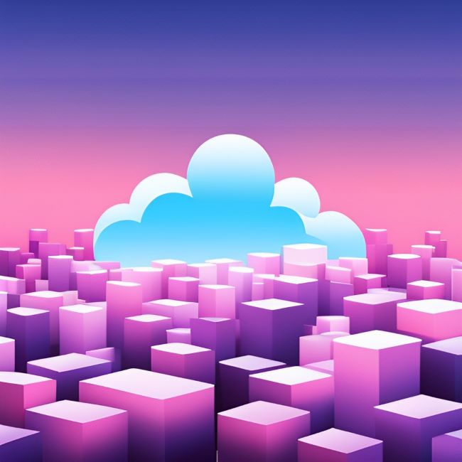 A digital illustration of a cloud floating among a sea of blocks.