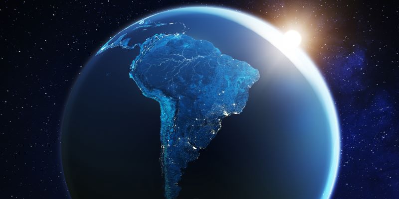 A photo of South America as seen from outer space.